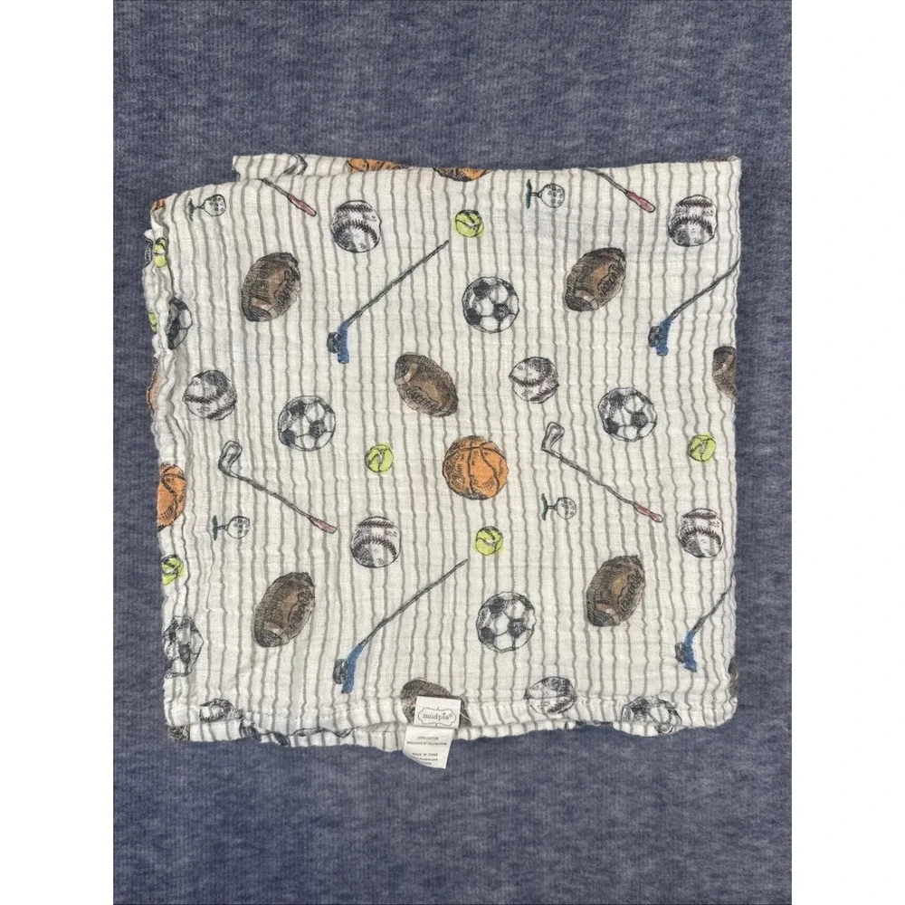 Mud Pie Sports Football Bball Boys Girls Unisex Swaddle blanket‎ 100% Cotton
